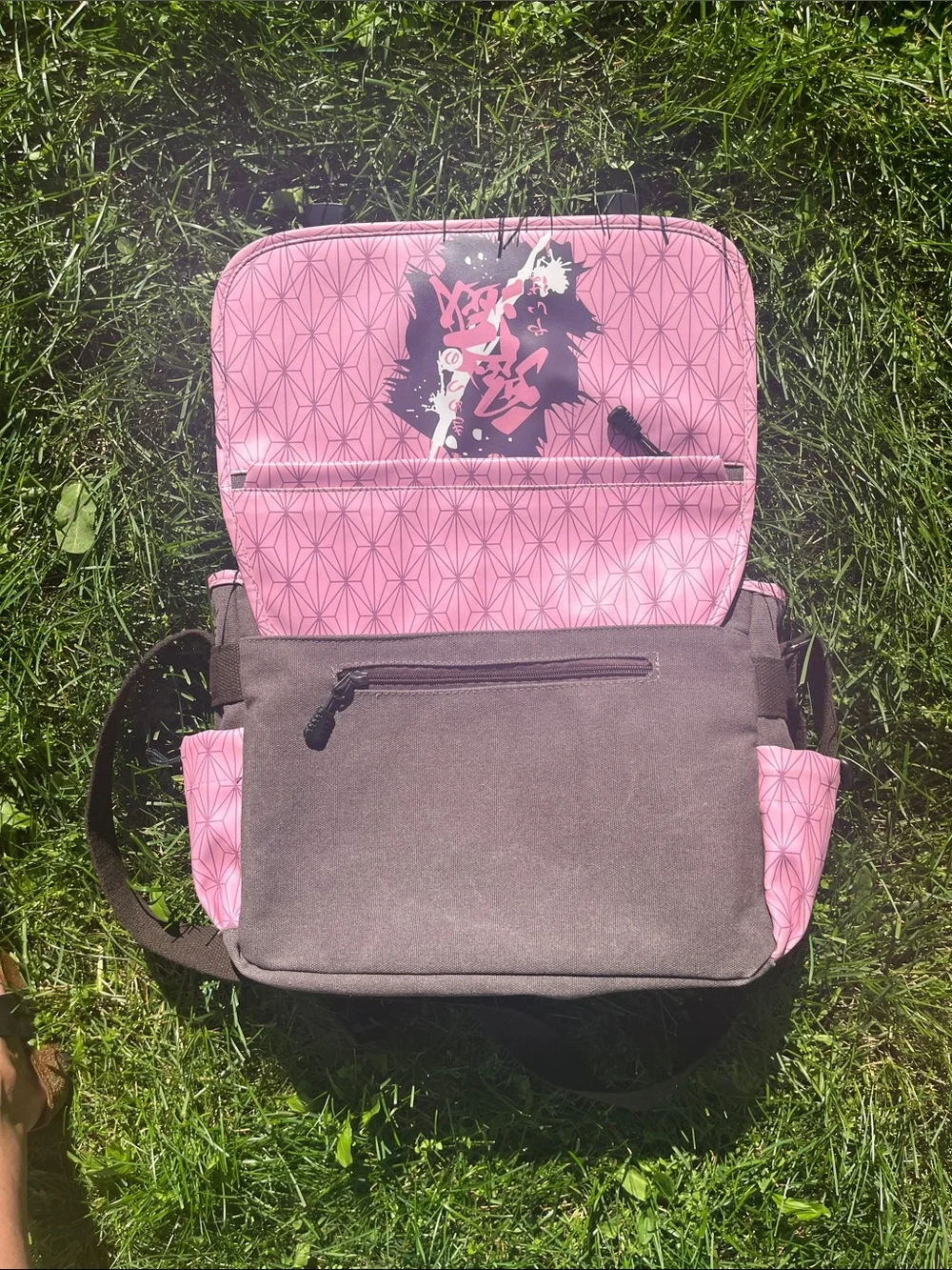 Pink Patterned Shoulder Messenger Bag with Graphic Detail